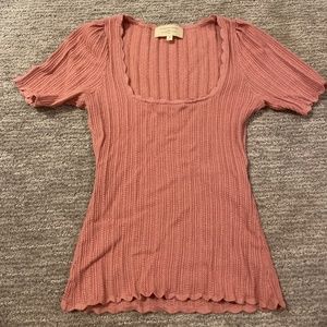 Knit, fitted, square-neck blouse